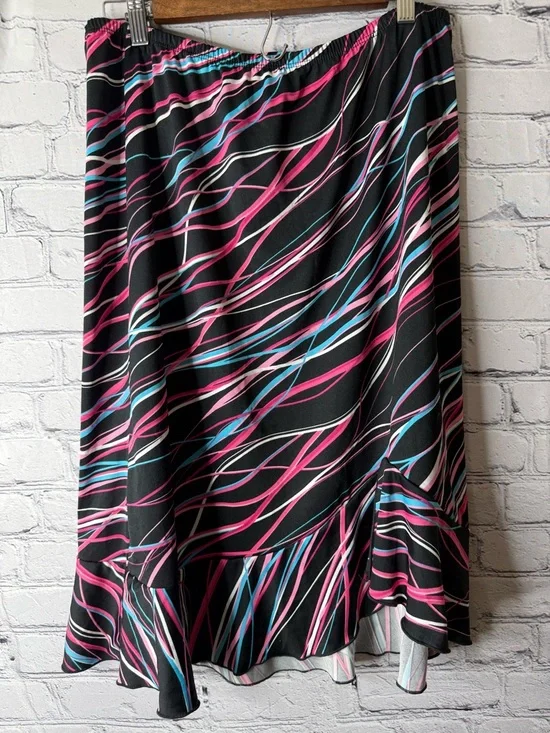 Vintage jkla California Black Skirt with Pink, Blue & White Wave Print large - Picture 2 of 6